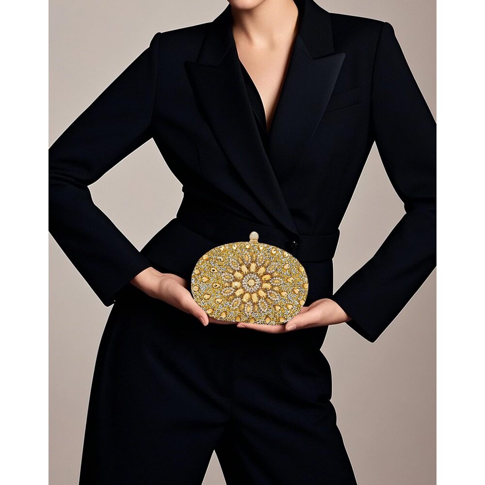 8678 Gold Clutch Purses Rhinestone Evening Clutch Sparkling Evening Bags - Picture 2 of 7